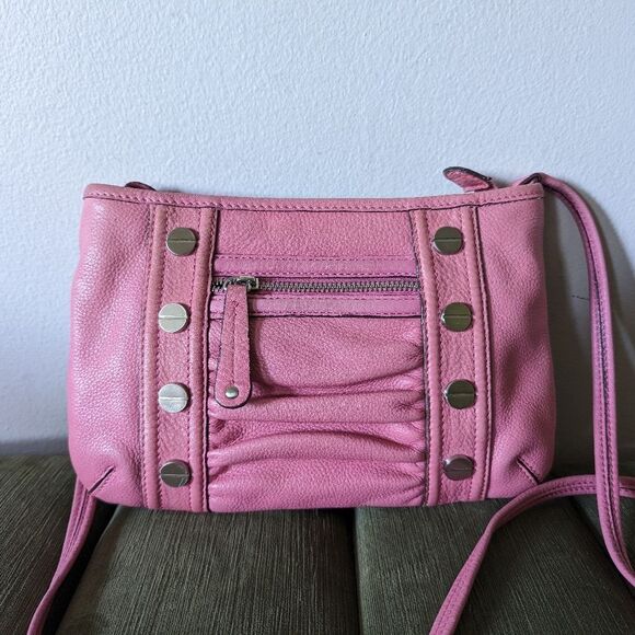 NOT FOR SALE B MAKOWSKY CROSSBODY Genuine Pink Studded Leather - Picture 1 of 10